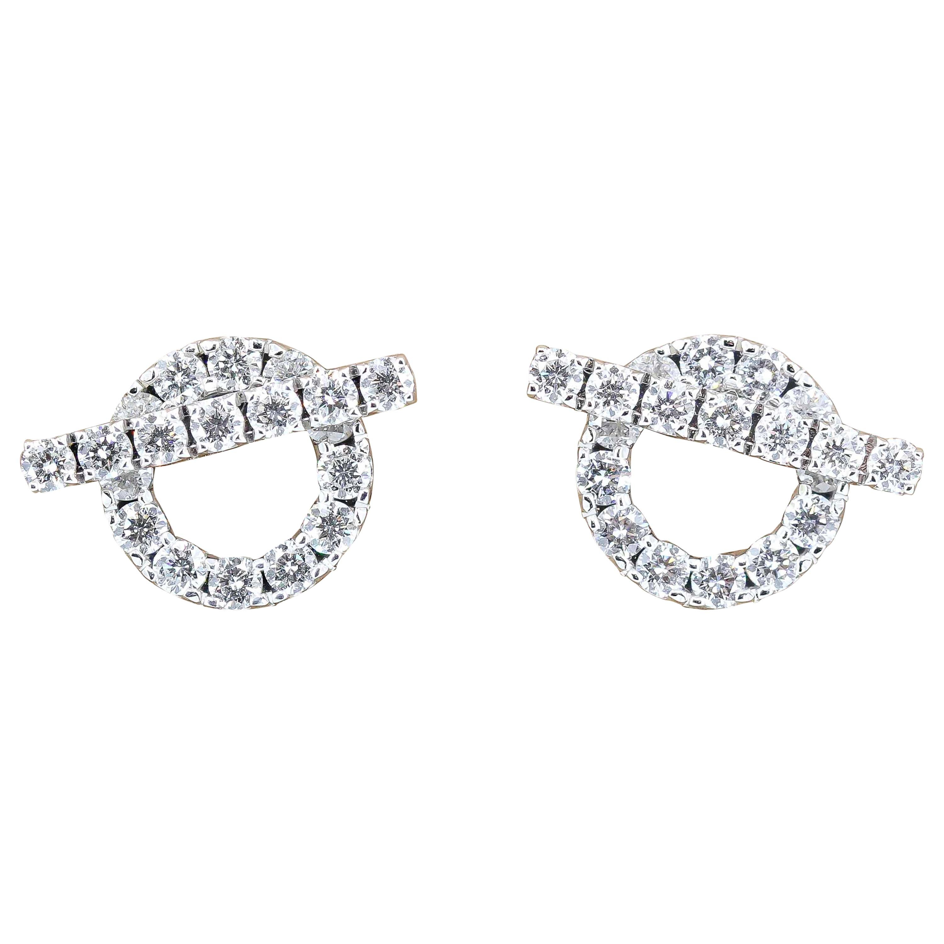 Hermès Diamond and 18 Karat White Gold Toggle Shaped Earrings