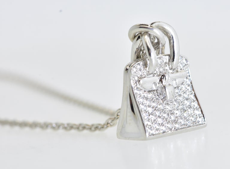 Hermes 18k Rose Gold and Diamond Birkin Amulette Pendant Necklace For Sale  at 1stDibs
