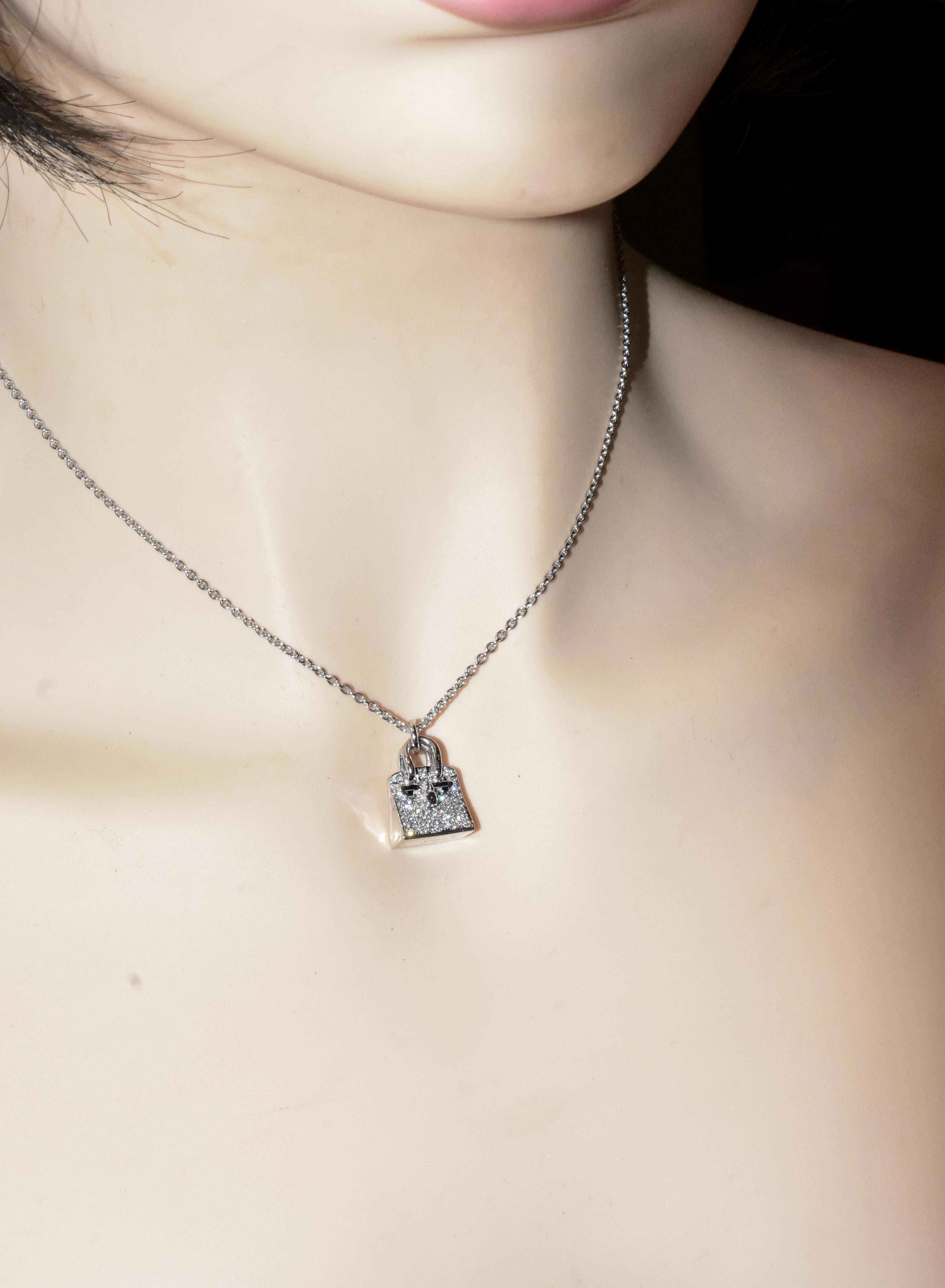 Brilliant Cut Hermès Diamond and 18k Birkin Amulette Pendant Necklace