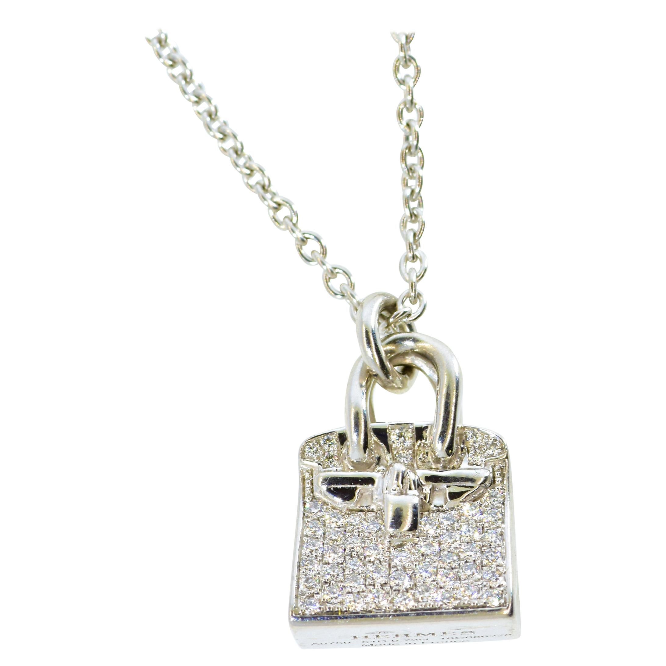 Hermès Diamond and 18k Birkin Amulette Pendant Necklace