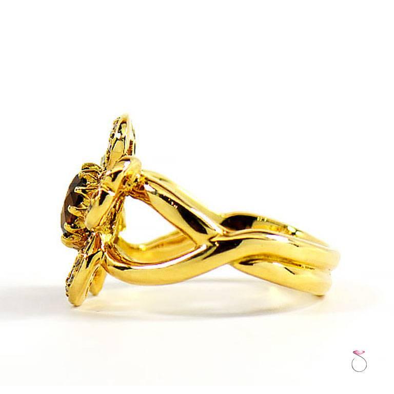 Hermes Blumenring aus 18 Karat Gelbgold mit Diamant und Citrin Damen im Angebot