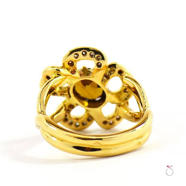 Hermes Blumenring aus 18 Karat Gelbgold mit Diamant und Citrin im Angebot 1
