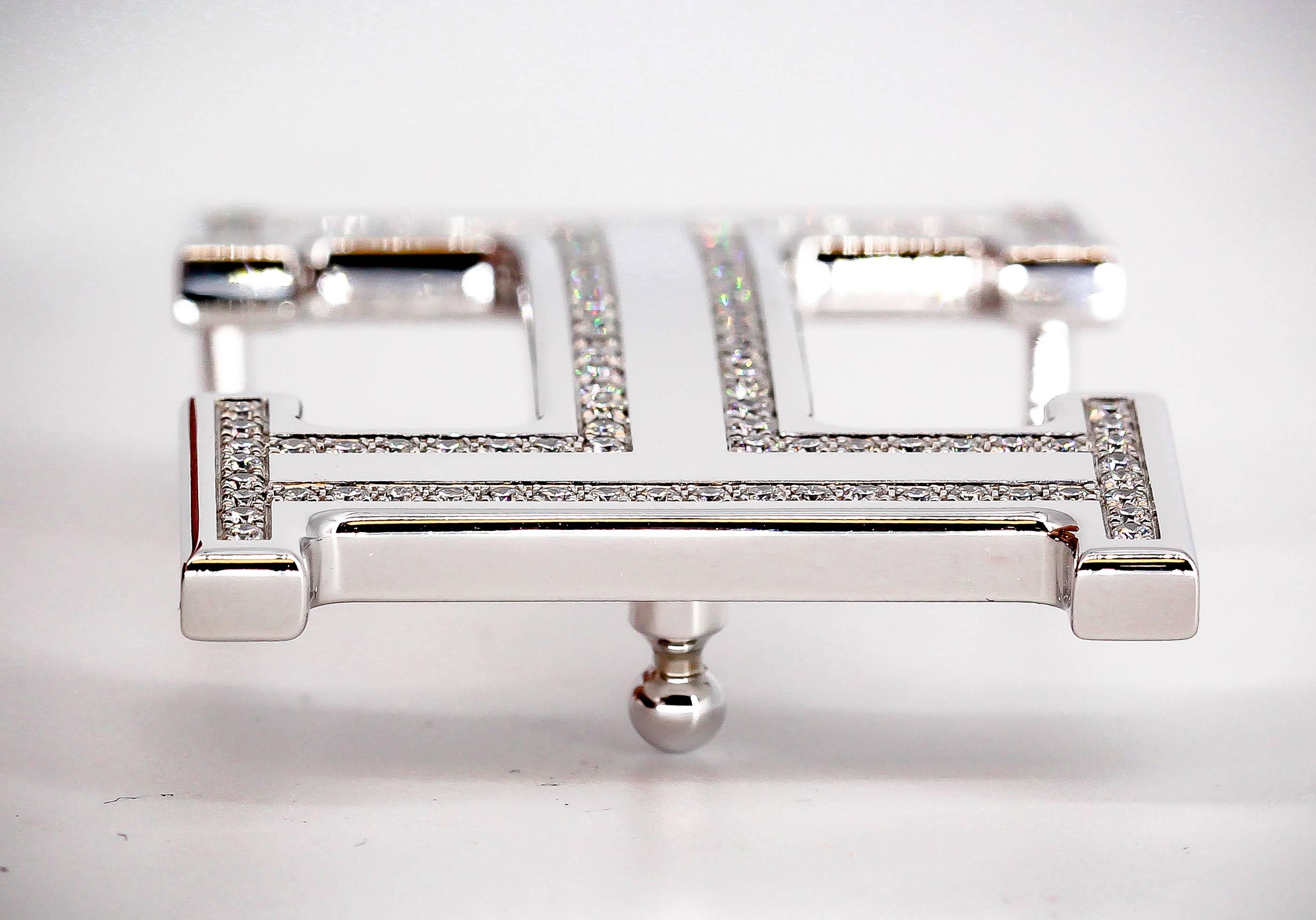 Hermes Diamond and White Gold Belt Buckle In Excellent Condition In New York City, NY