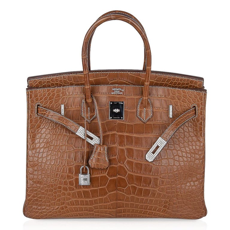 Hermes Diamond  Birkin  35 Bag  Fauve Barenia Matte Alligator 