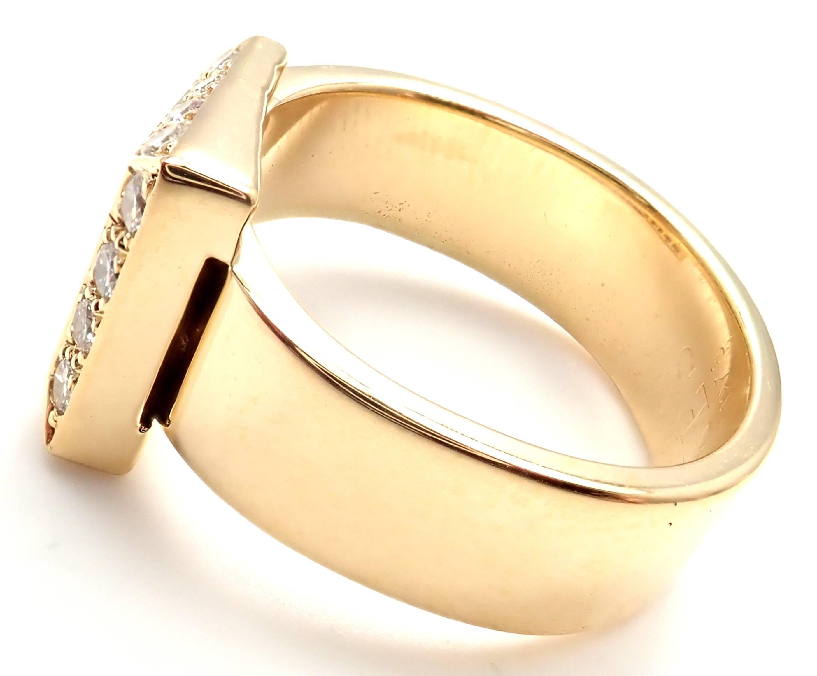 Women's or Men's Hermes Diamond Buckle Yellow Gold Band Ring