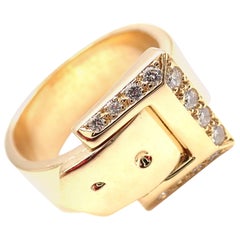 Hermes Diamond Buckle Yellow Gold Band Ring