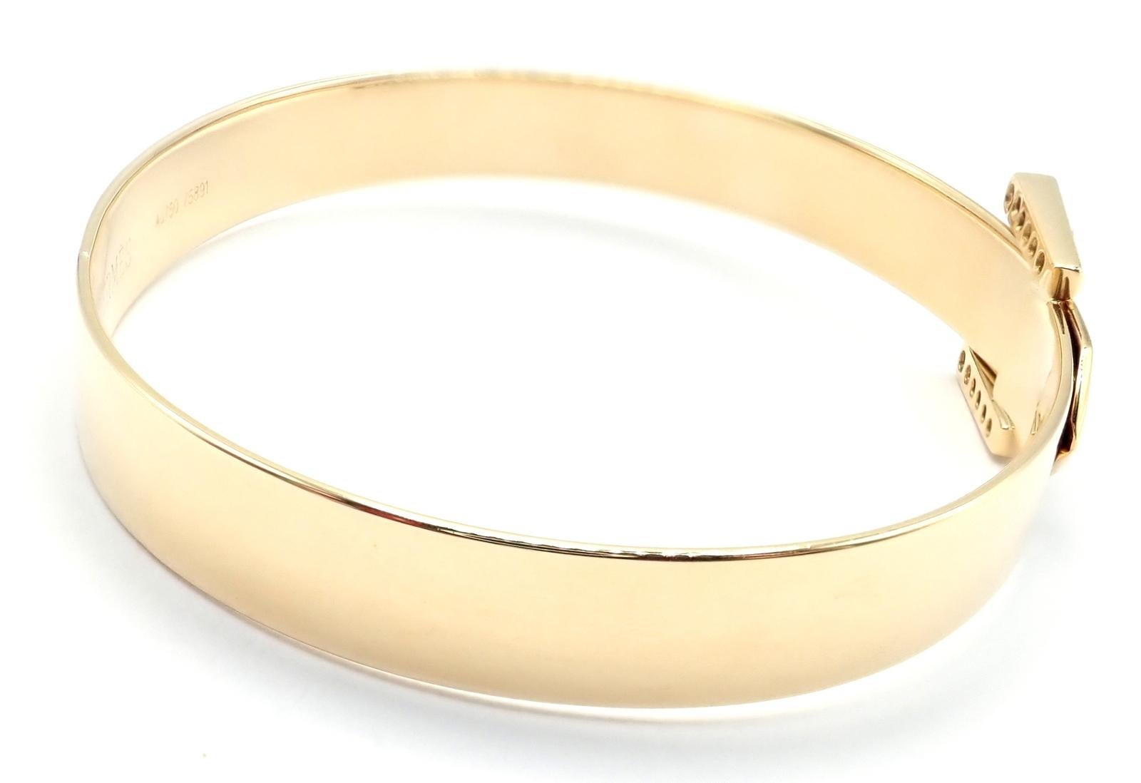 Hermes Diamond Buckle Yellow Gold Bangle Bracelet Corte brillante en venta