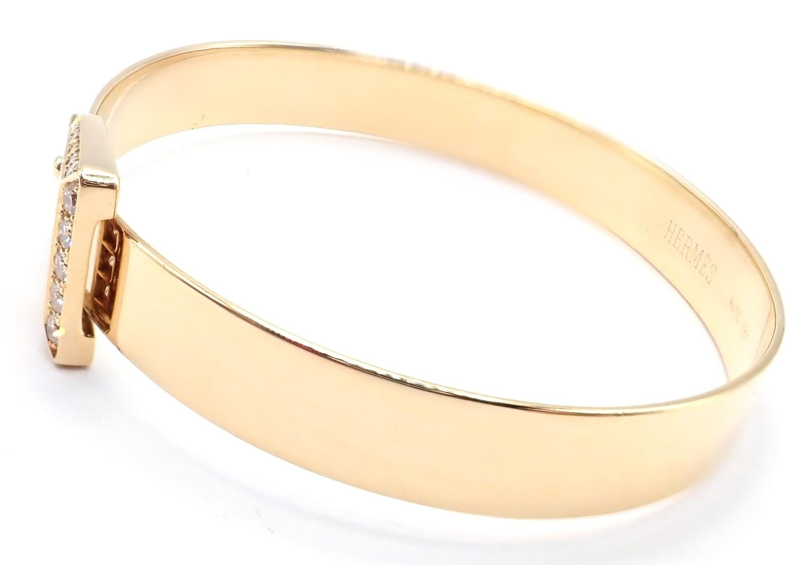 Hermes Diamond Buckle Yellow Gold Bangle Bracelet en Excelente estado para la venta en Holland, PA