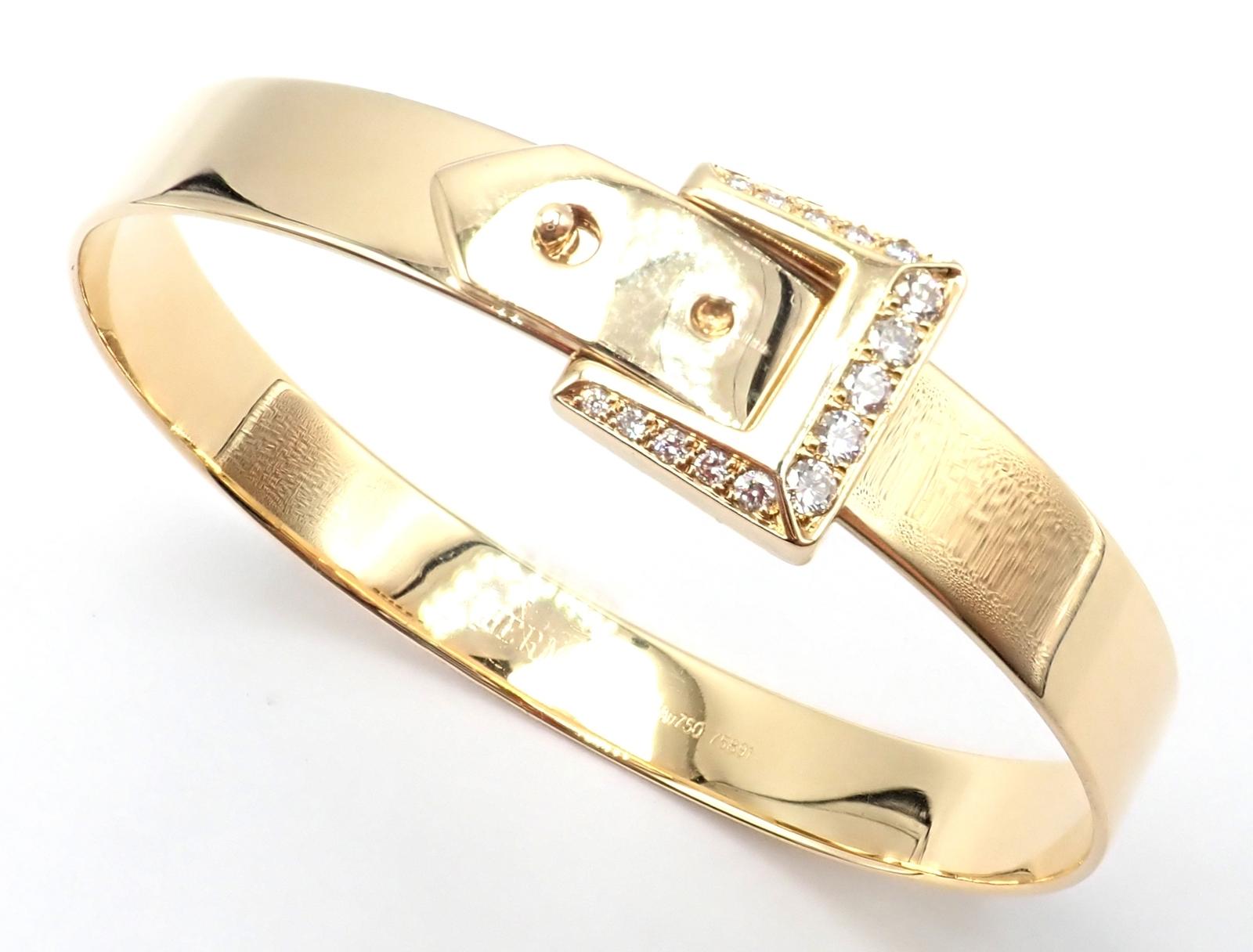 Hermes Diamond Buckle Yellow Gold Bangle Bracelet en venta 1