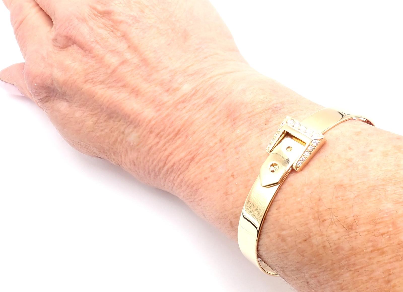 Hermes Diamond Buckle Yellow Gold Bangle Bracelet en venta 3