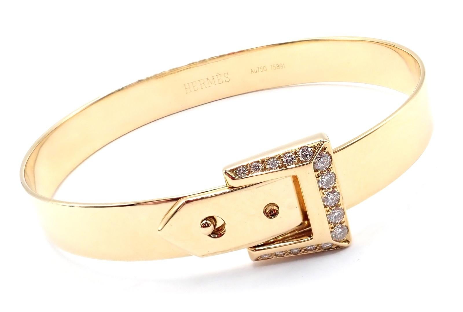Hermes Diamond Buckle Yellow Gold Bangle Bracelet en venta 4