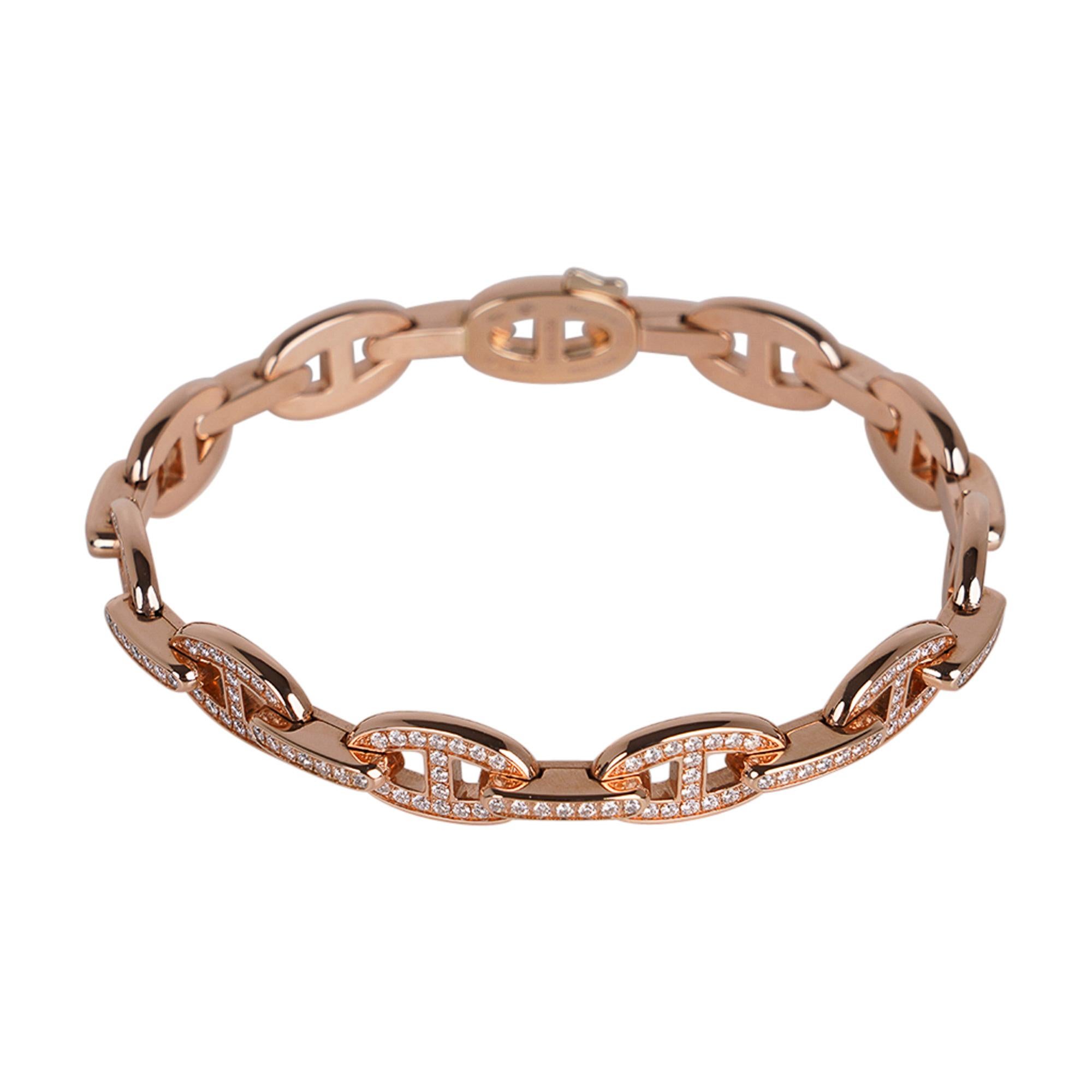 Brilliant Cut Hermes Diamond Chaine d'ancre Enchainee 18k Rose Gold Bracelet ST