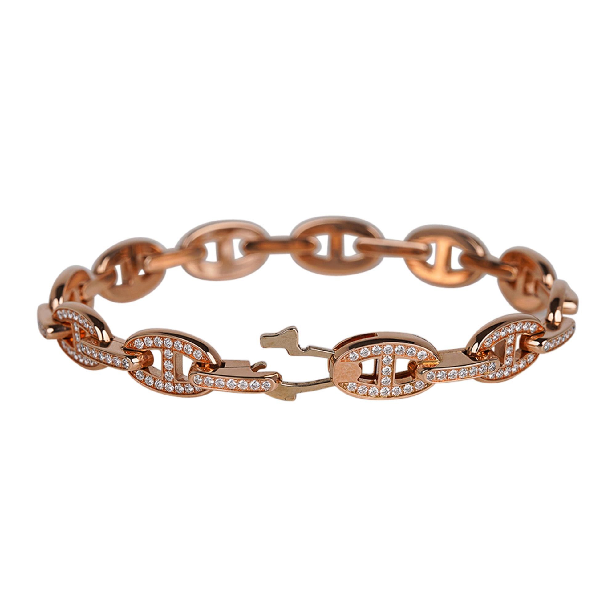 Hermes Diamond Chaine d'ancre Enchainee 18k Rose Gold Bracelet ST In New Condition In Miami, FL
