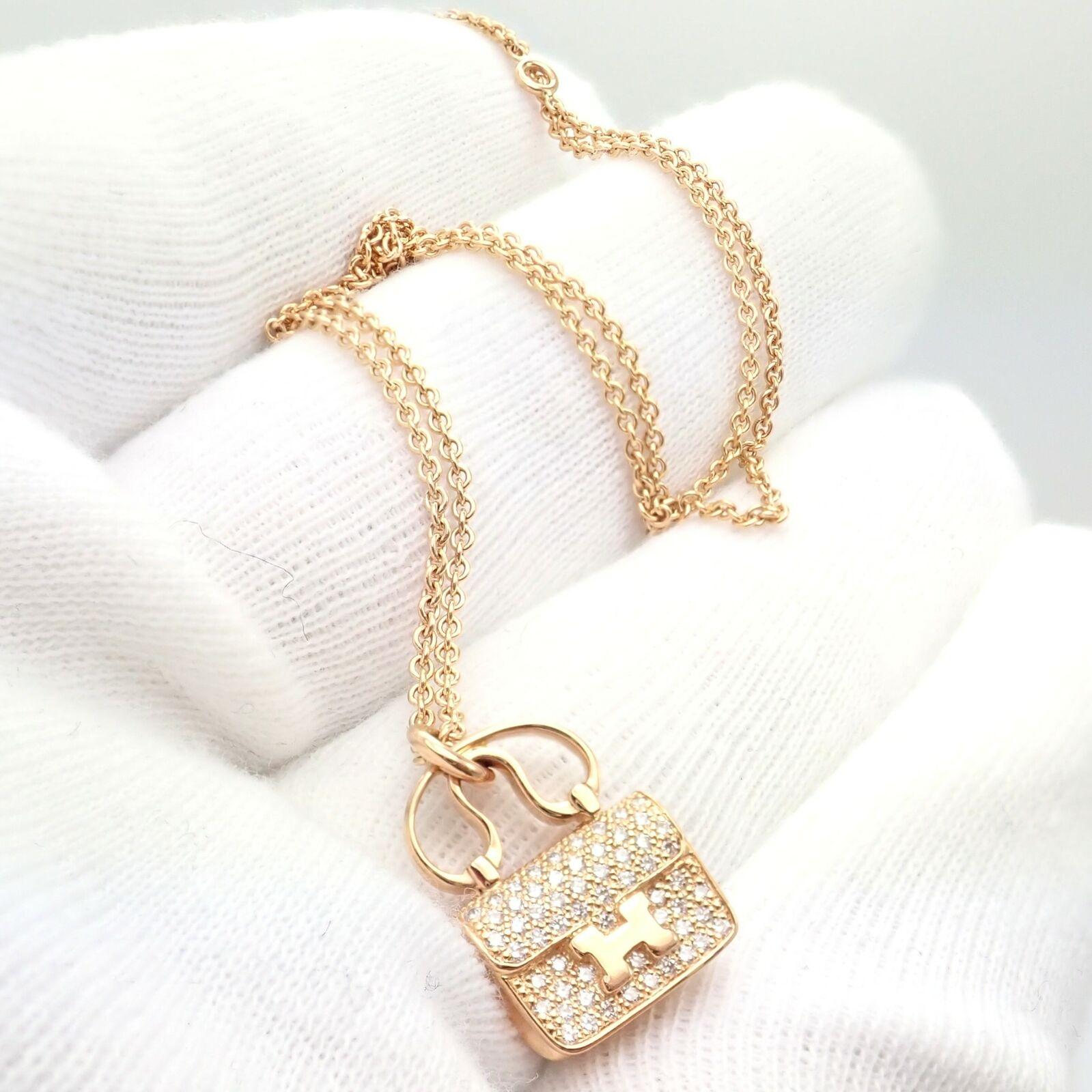Hermes Diamond Constance Amulette Rose Gold Pendant Necklace For Sale 2