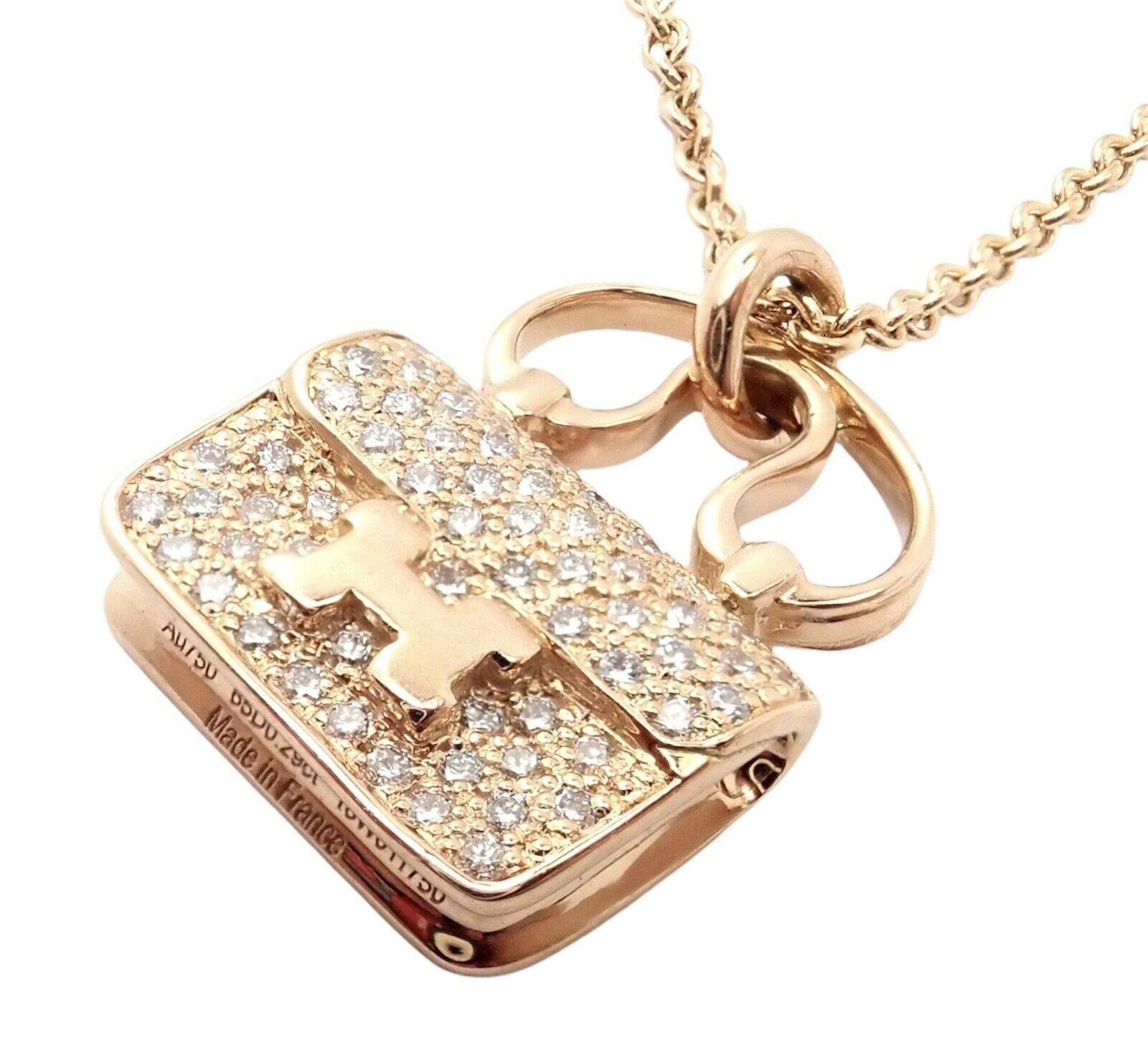Hermès, collier pendentif Constance Amulette en or rose et diamants Excellent état - En vente à Holland, PA