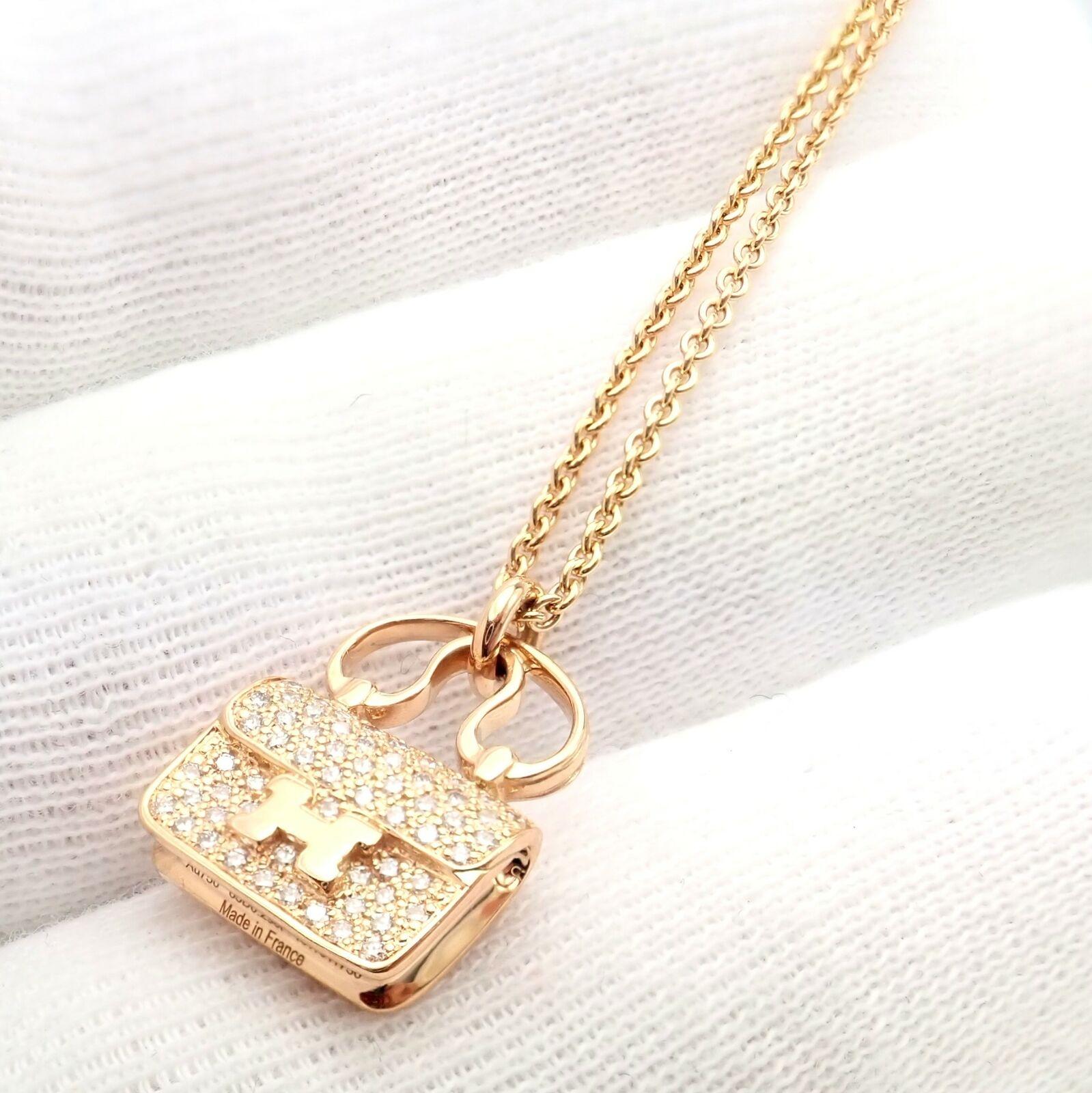 Hermès, collier pendentif Constance Amulette en or rose et diamants Unisexe en vente