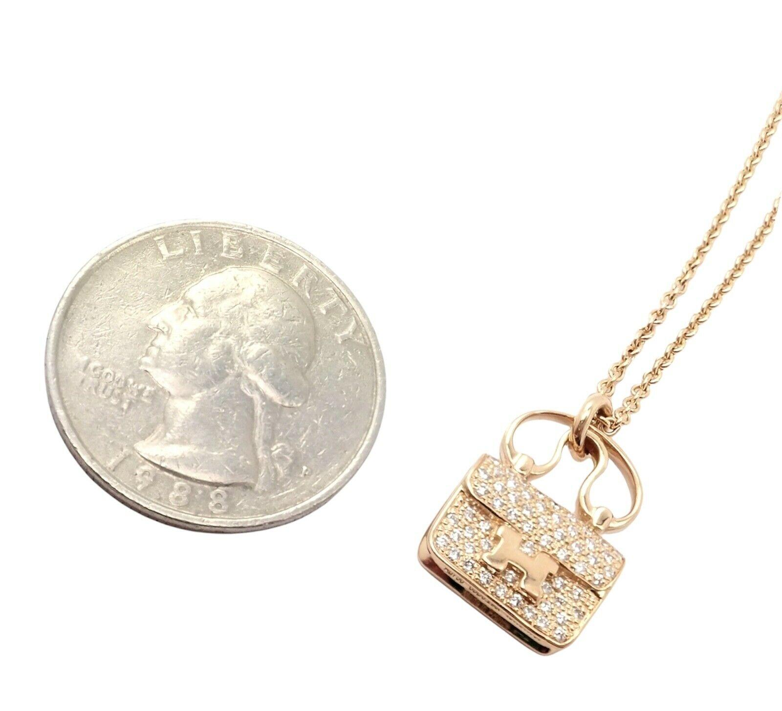 Hermes Diamond Constance Amulette Rose Gold Pendant Necklace In Excellent Condition For Sale In Holland, PA