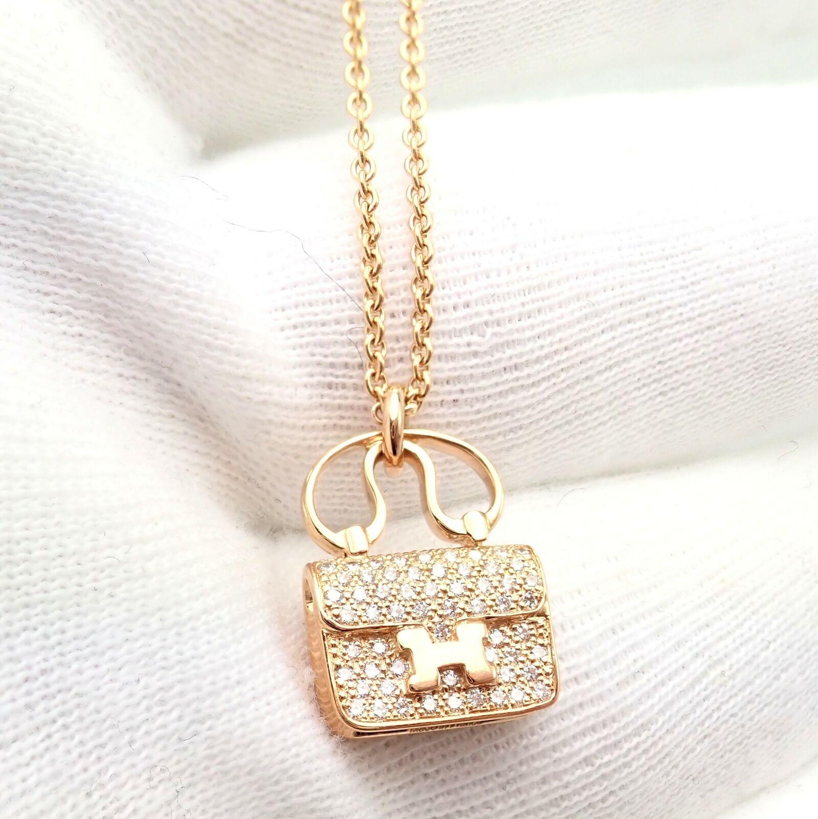 Hermes Diamond Constance Amulette Rose Gold Pendant Necklace For Sale 1