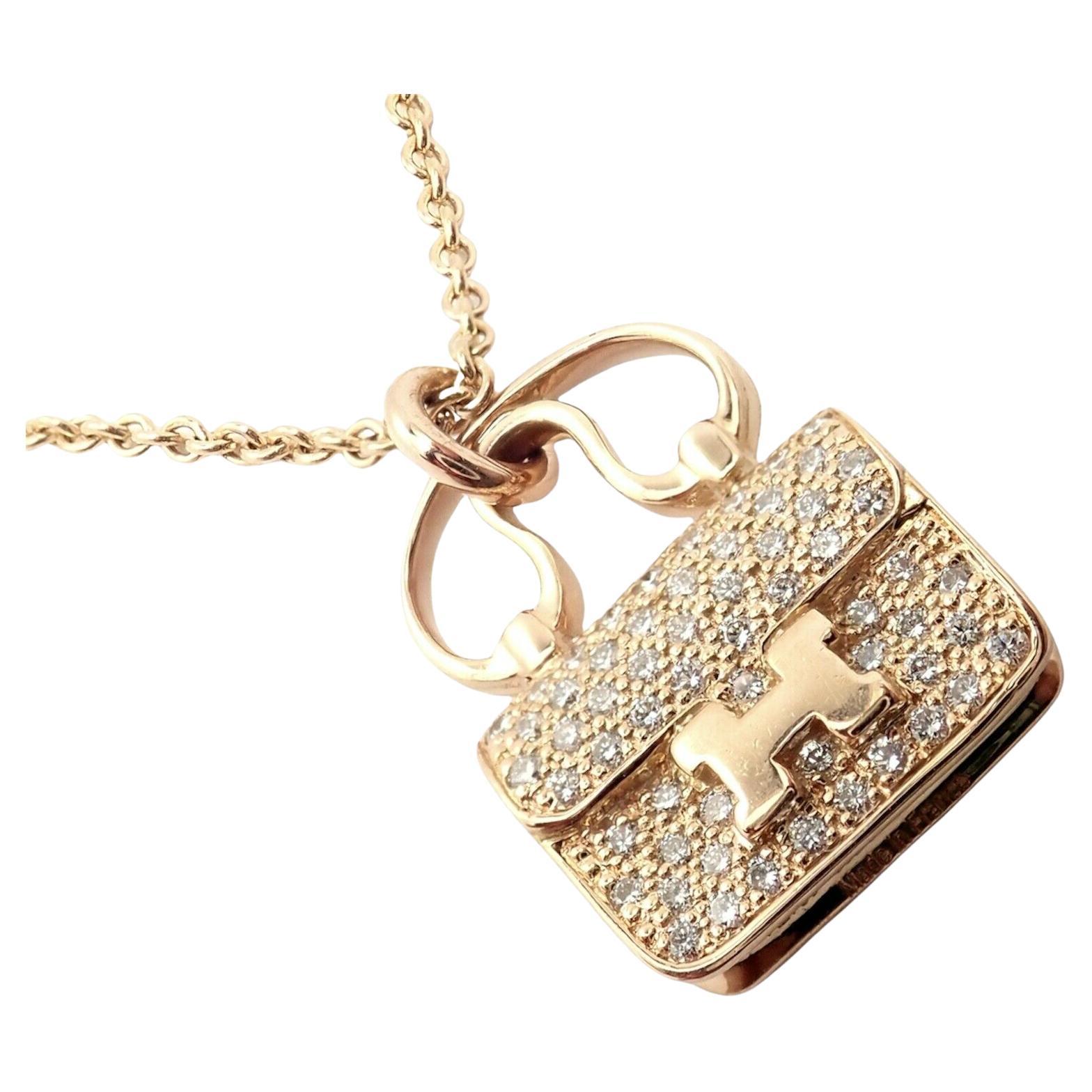 Diamant Constance Amulette Halskette mit Anhänger aus Roségold von Hermes im Angebot