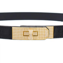 Hermes "KELLY" Diamond Buckle  Crocodile belt 18K yellow Gold