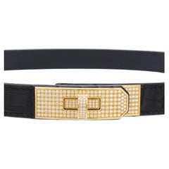 Hermes "KELLY" Hebilla de diamantes  Cinturón de cocodrilo Oro amarillo de 18 quilates