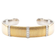 Hermès Diamond Cuff Bracelet 18K White Gold Yellow Gold Woven Design