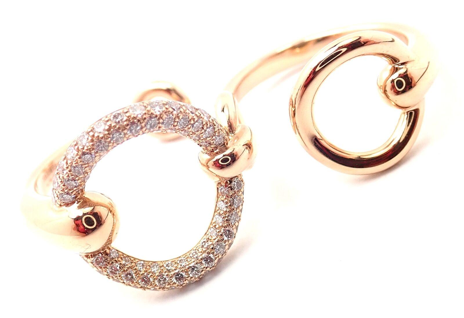 18k Rose Gold Filet d'Or Large Model Diamond Double Band Ring von Hermes.
Mit 78 Diamanten im Brillantschliff VS1 Reinheit, G Farbe Gesamtgewicht ca. .43ct
Einzelheiten: 
Ring Größe: Europäisch 49 US 4 3/4
Gewicht: 8.8 Gramm
Breite: 15