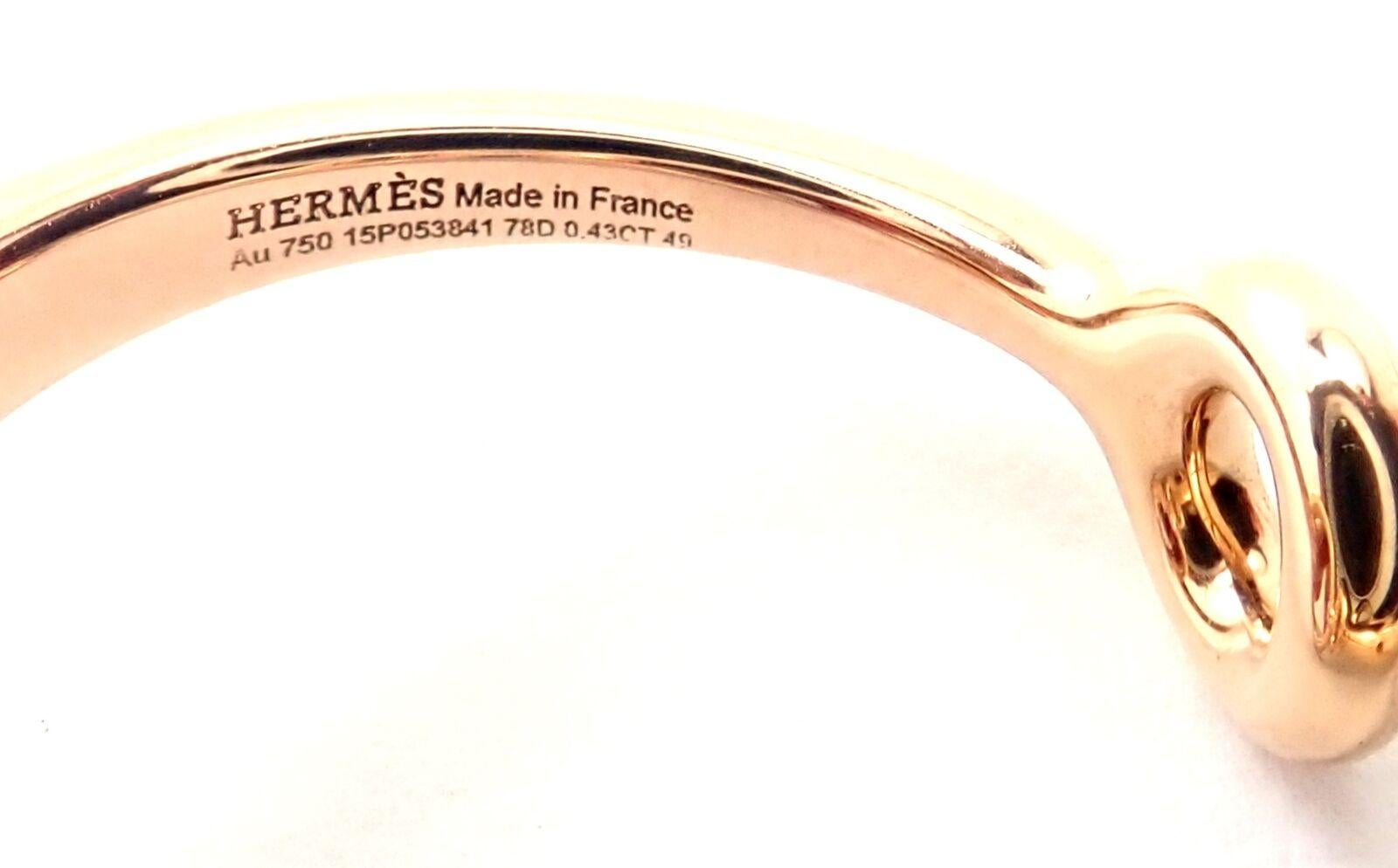 Hermes Diamond Filet d'Or Large Model Double Rose Gold Band Ring For Sale 1