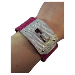 Hermes Diamant & Fuchsia Pink Krokodil "Kelly" Armband