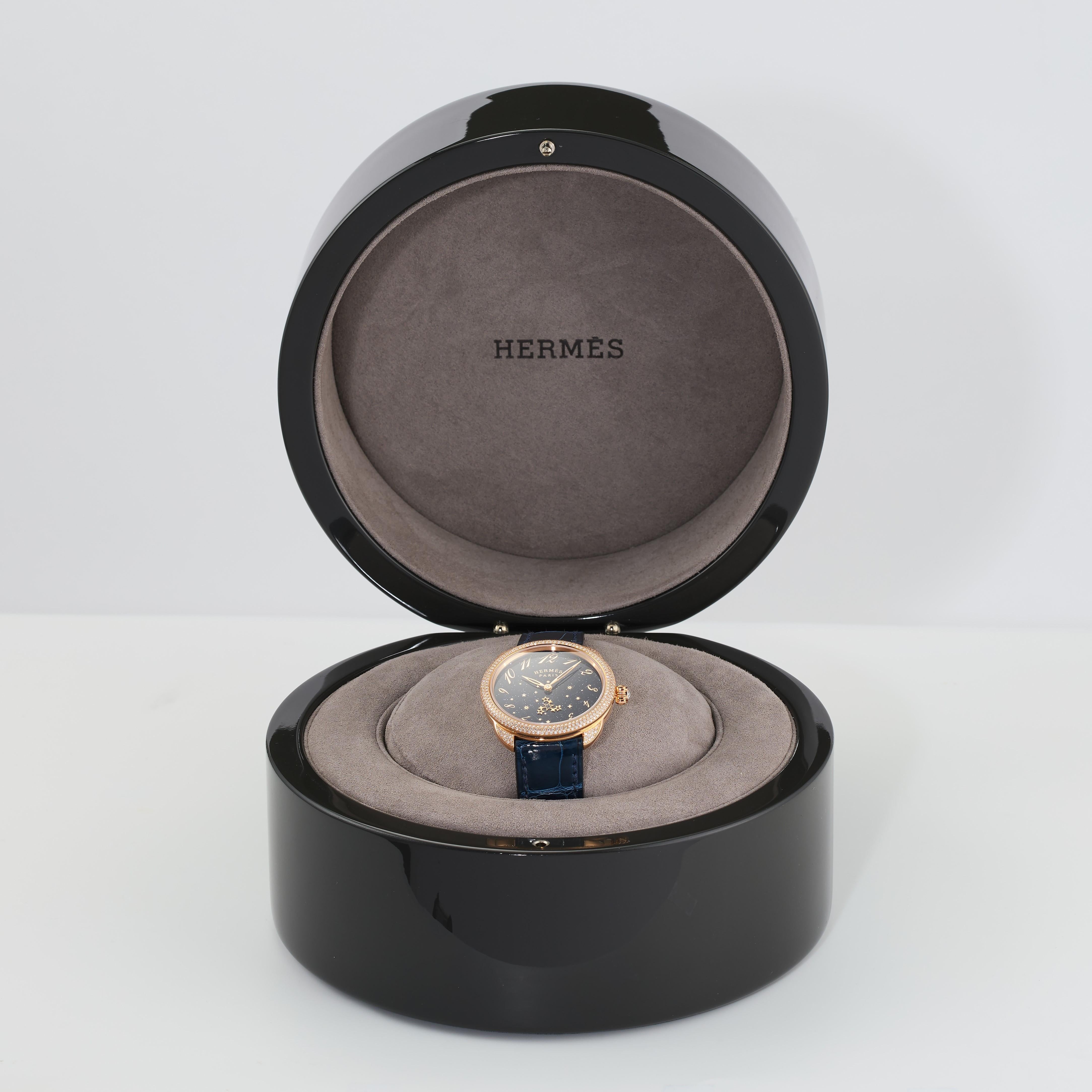 Women's or Men's Hermes Diamond Gold Etoilee Automatic Watch 34MM w Aventurine Stars Dial - NEW For Sale