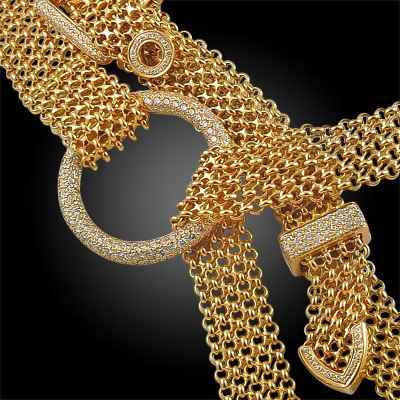 Hermes Diamond Gold Necklace and Bracelet In Good Condition In New York, NY