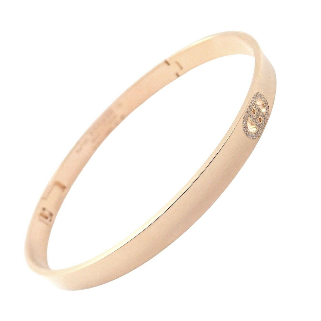 Hermes Diamond H D'ancre Rose Gold Bangle Bracelet 3
