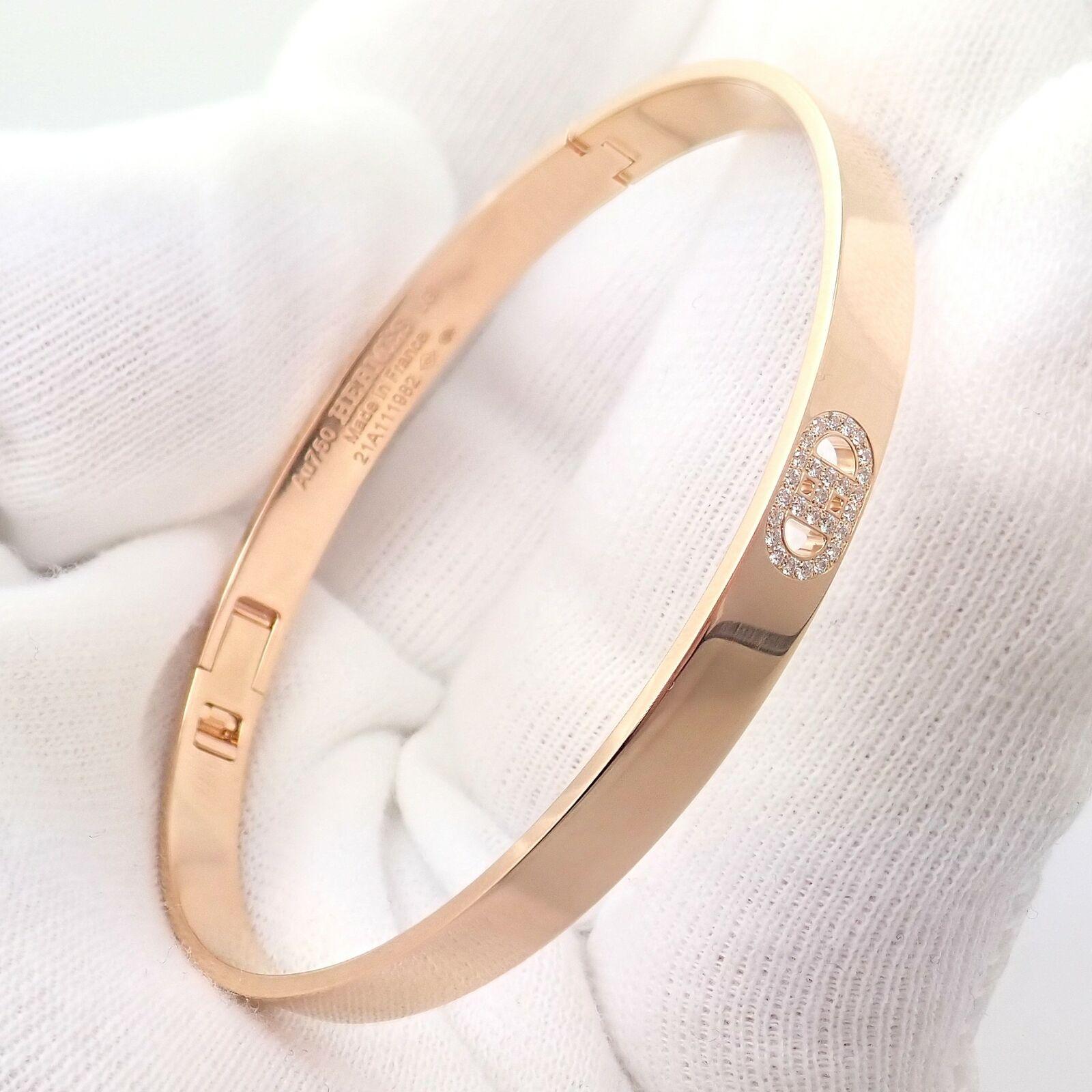 Hermes Diamond H D'ancre Rose Gold Bangle Bracelet 4