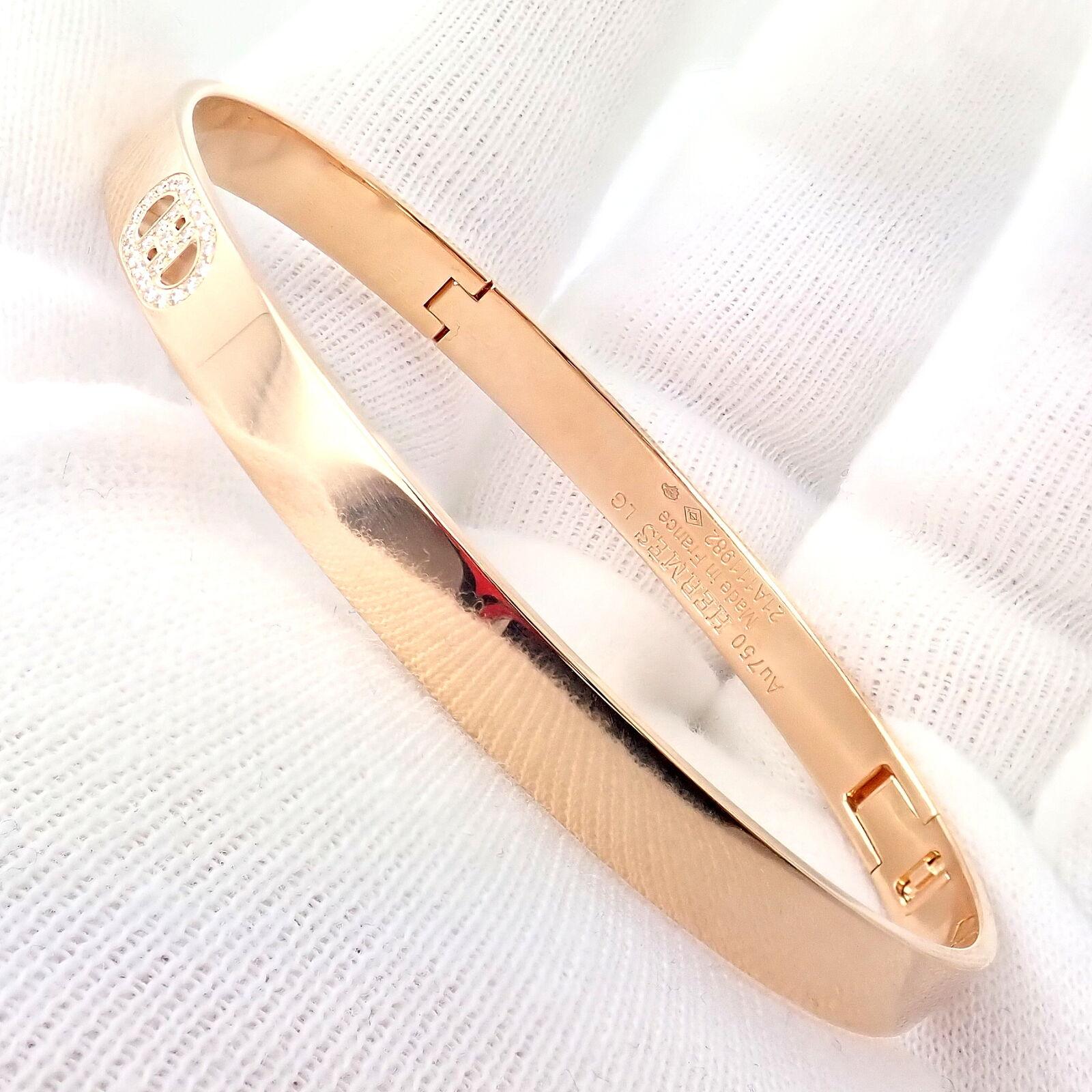 Women's or Men's Hermes Diamond H D'ancre Rose Gold Bangle Bracelet