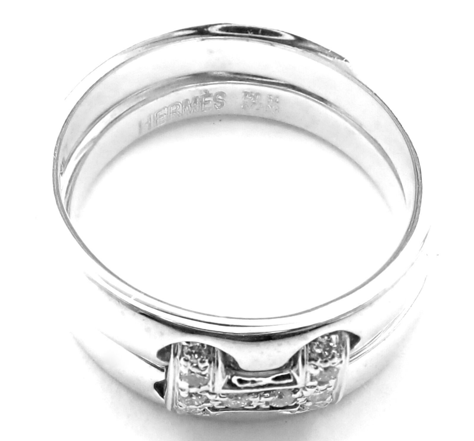 Hermes Diamond H Double Band Flex White Gold Ring In Excellent Condition For Sale In Holland, PA