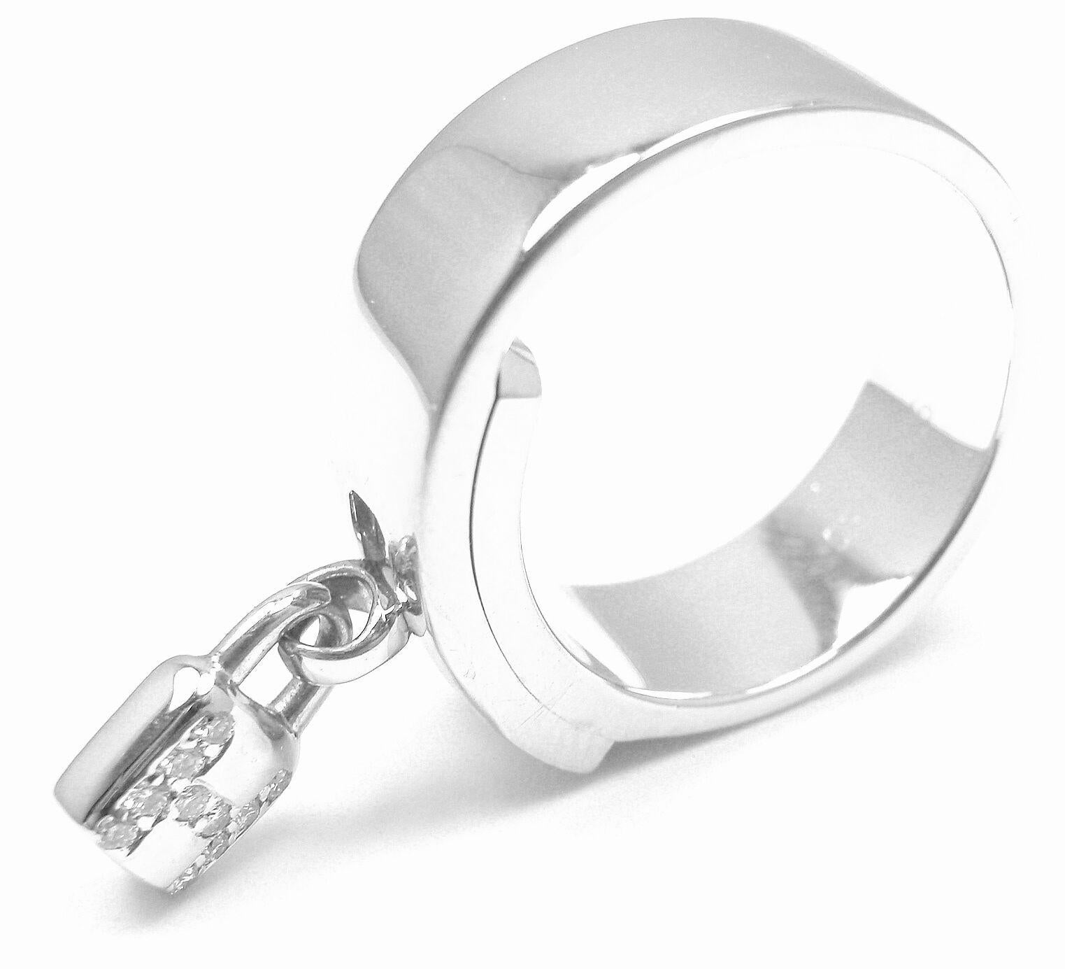 Women's or Men's Hermès Diamond H Lock White Gold Band Ring For Sale