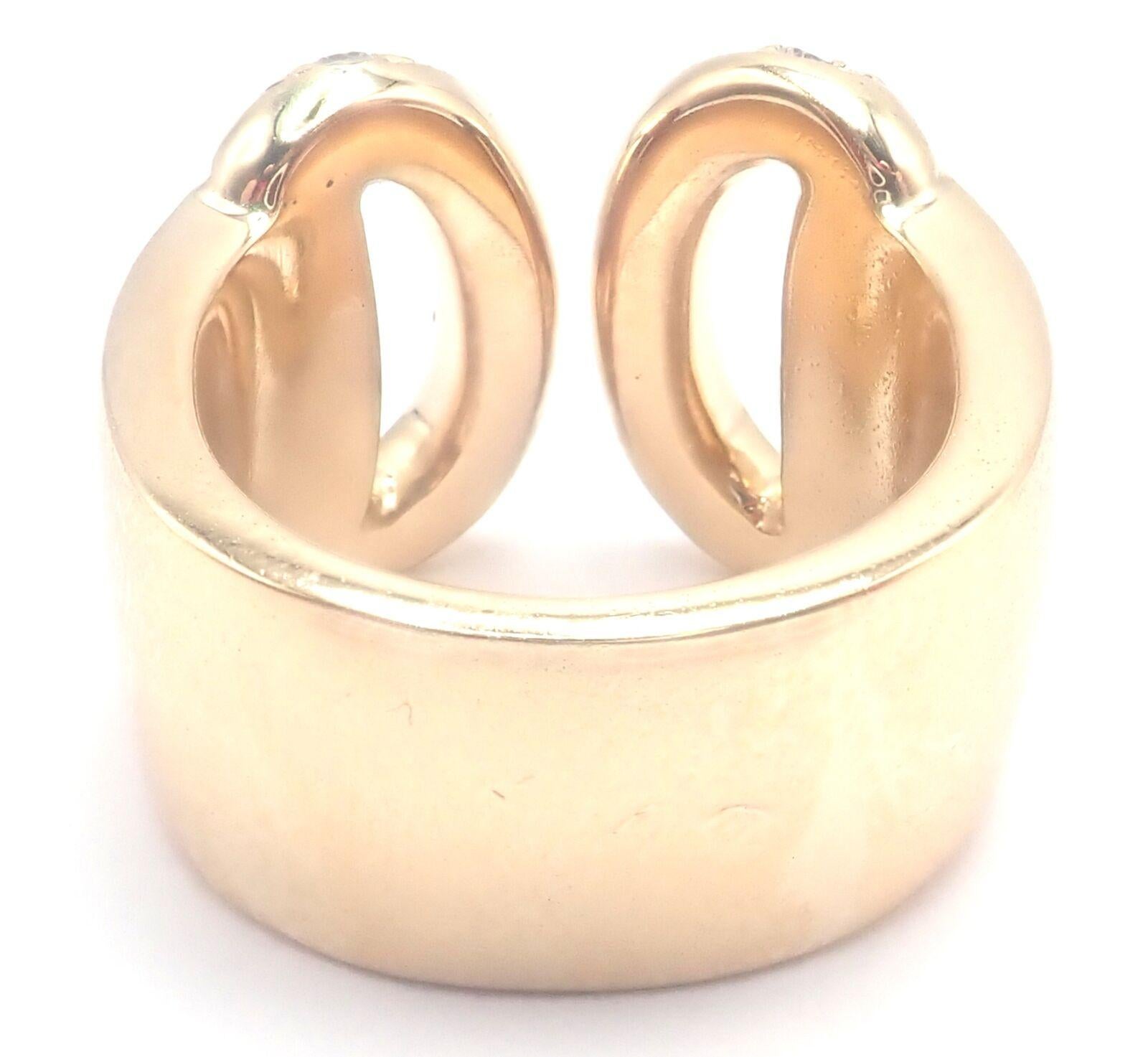 Brilliant Cut Hermes Diamond Horse bit Wide Yellow Gold Band Ring