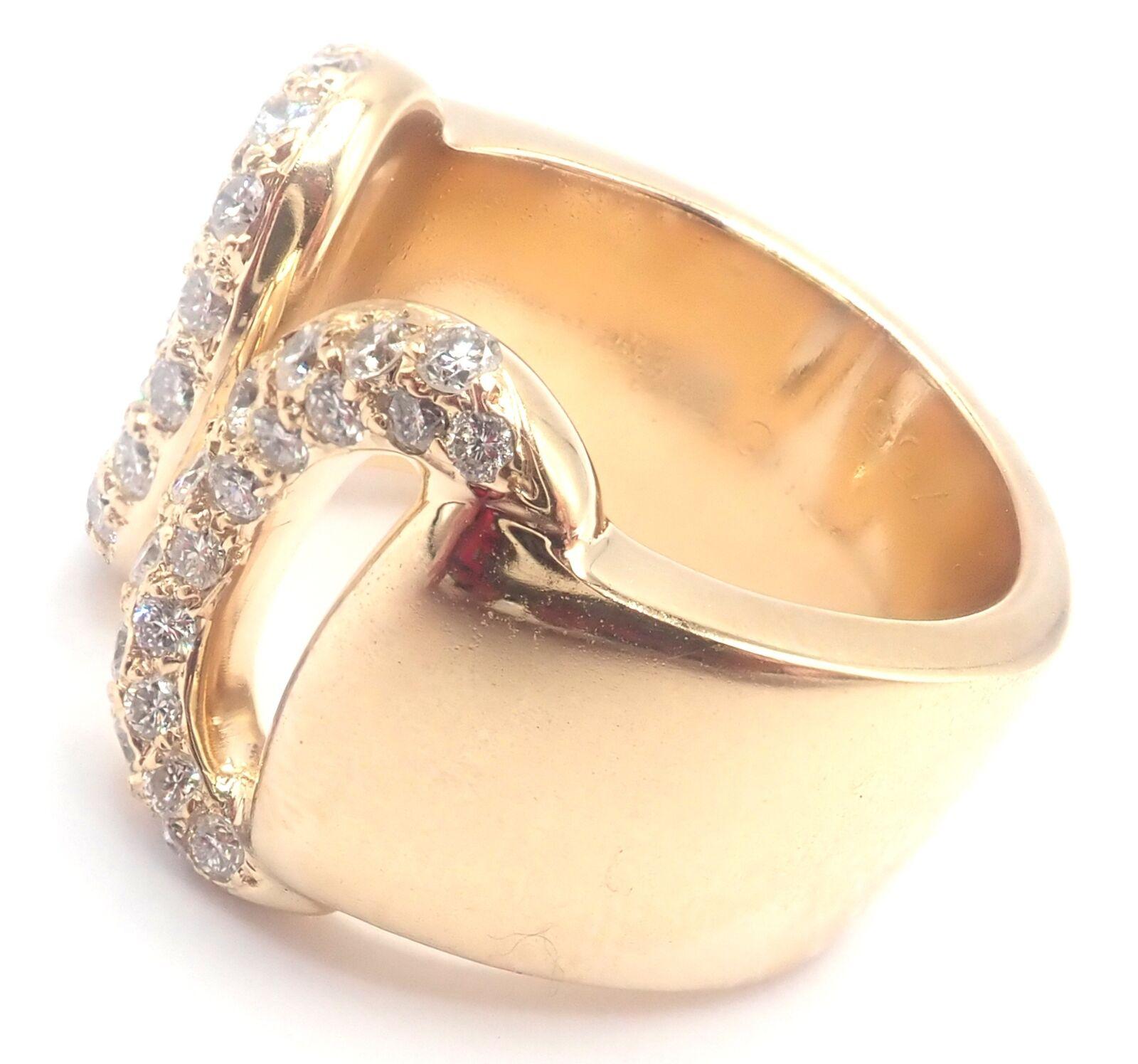 Hermes Diamond Horse bit Wide Yellow Gold Band Ring In Excellent Condition In Southampton, PA