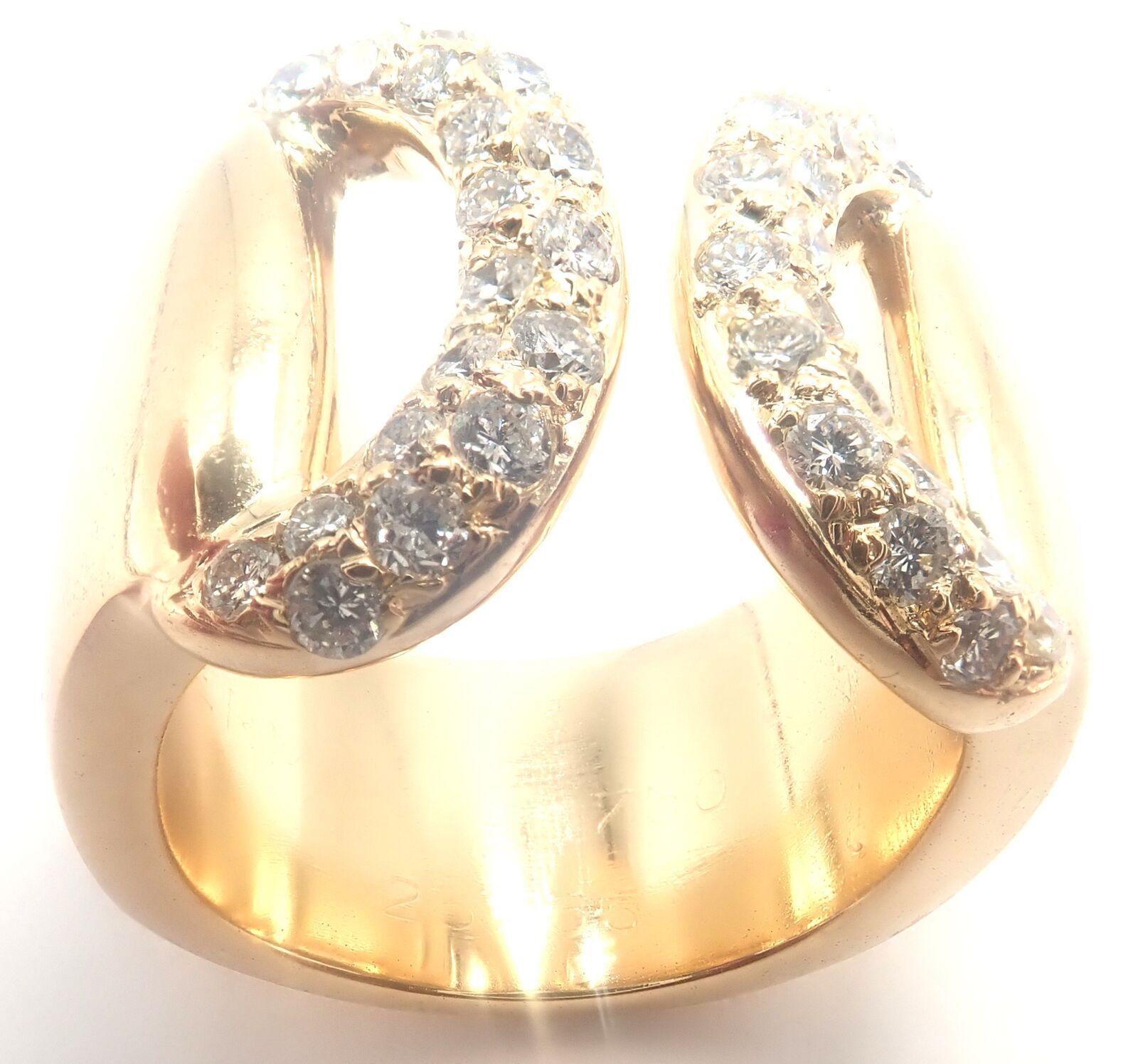 Hermes Diamond Horse bit Wide Yellow Gold Band Ring 4