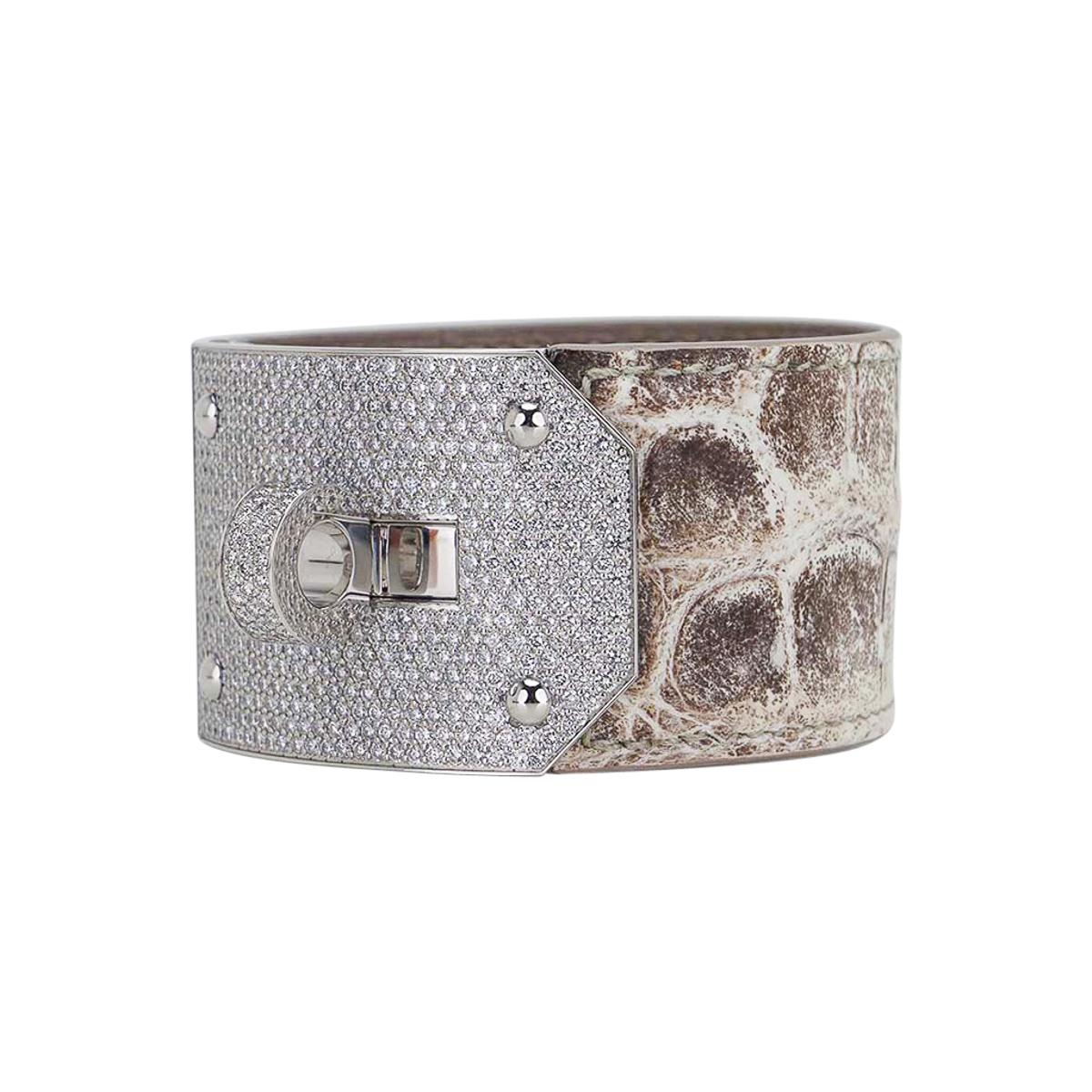 Hermès Bracelet manchette Kelly en or blanc 18 carats avec 5 breloques interchangeables et diamants Pour femmes en vente