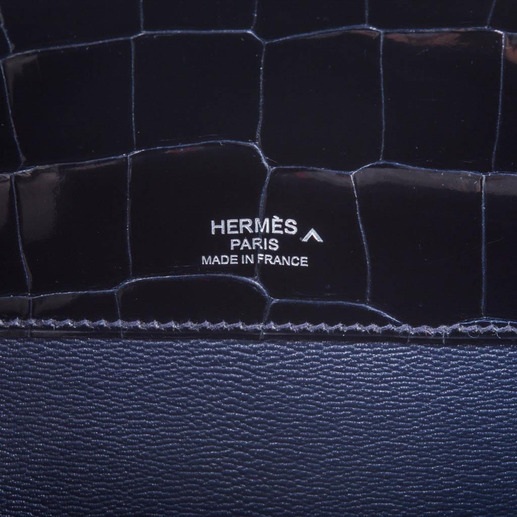 Hermes Diamond Kelly Cut Blue Marine Crocodile Clutch Bag Exquisite  4