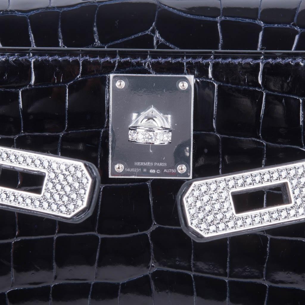 Hermes Diamond Kelly Cut Blue Marine Crocodile Clutch Bag Exquisite  1