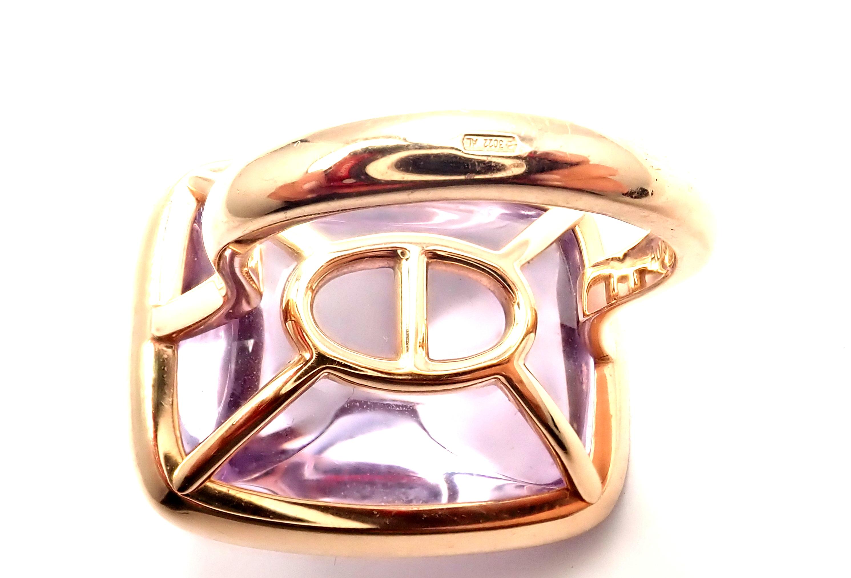 Hermes Diamond Large Amethyst Rose Gold Ring For Sale 2