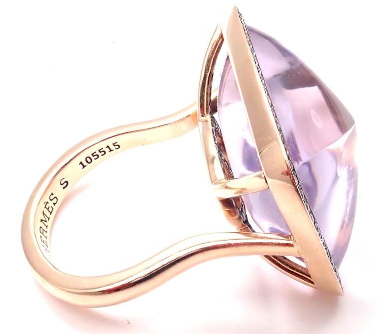 Hermes Diamond Large Amethyst Rose Gold Ring For Sale at 1stDibs