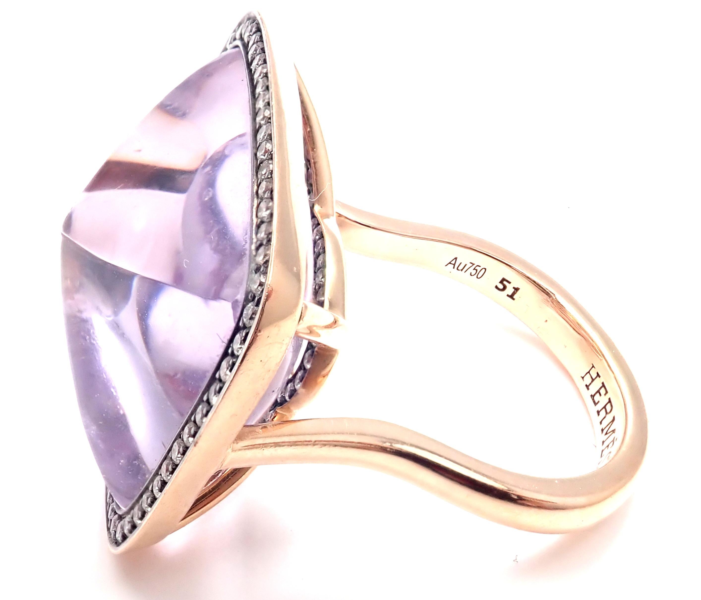 Bague Hermès en or rose avec grande améthyste et diamants Unisexe en vente