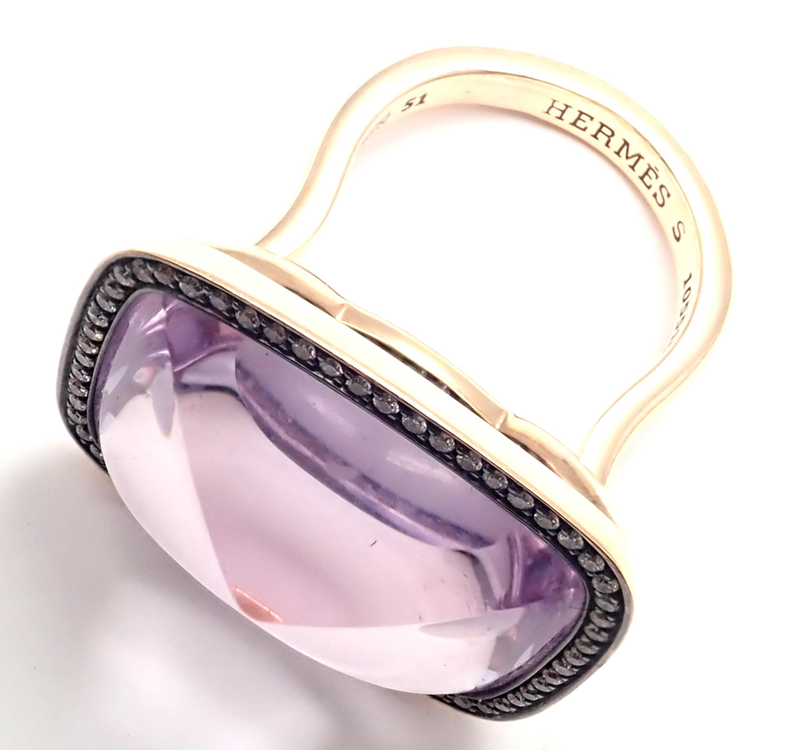 Hermes Diamond Large Amethyst Rose Gold Ring For Sale 1