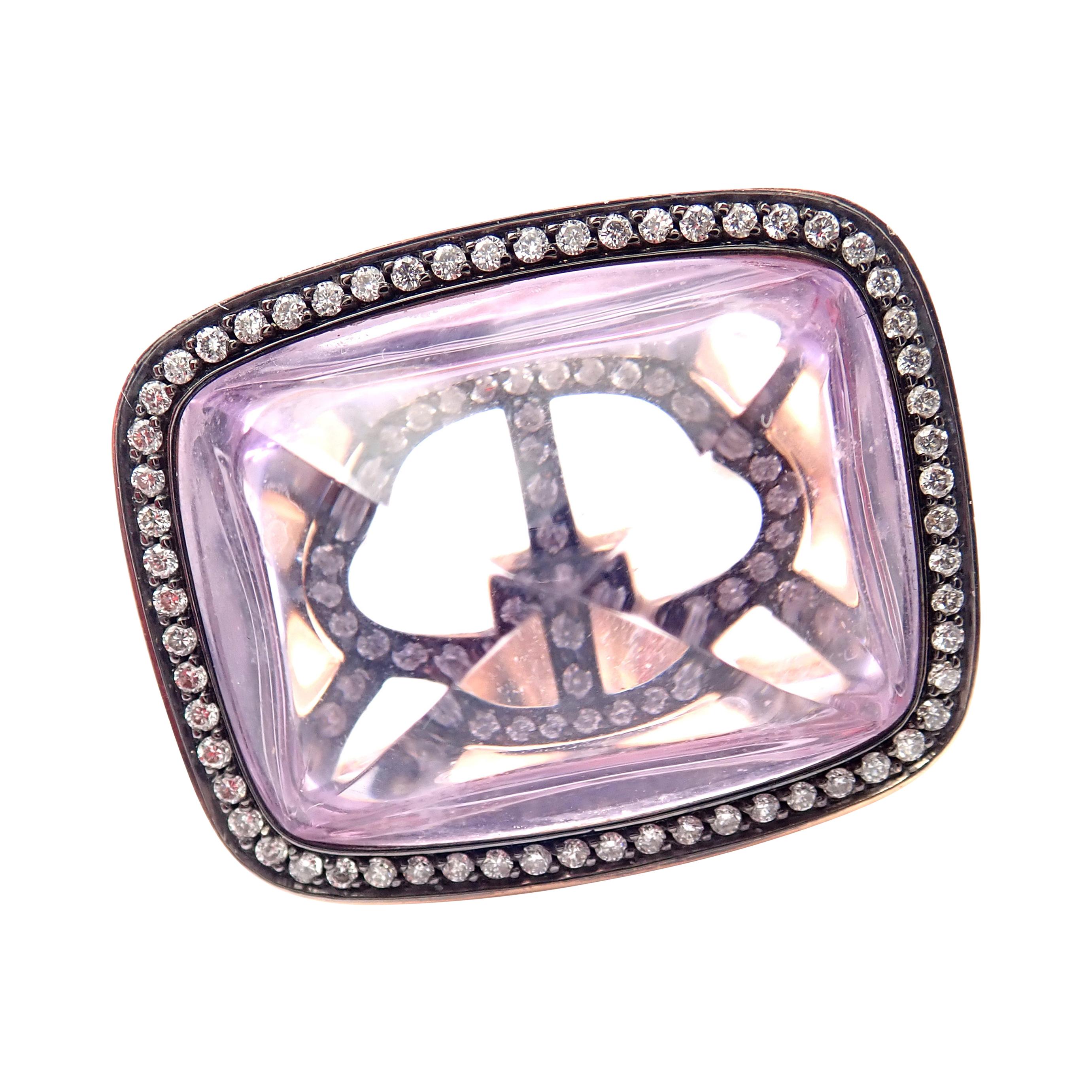 Großer Amethyst-Roségold-Ring von Hermes mit Diamant im Angebot