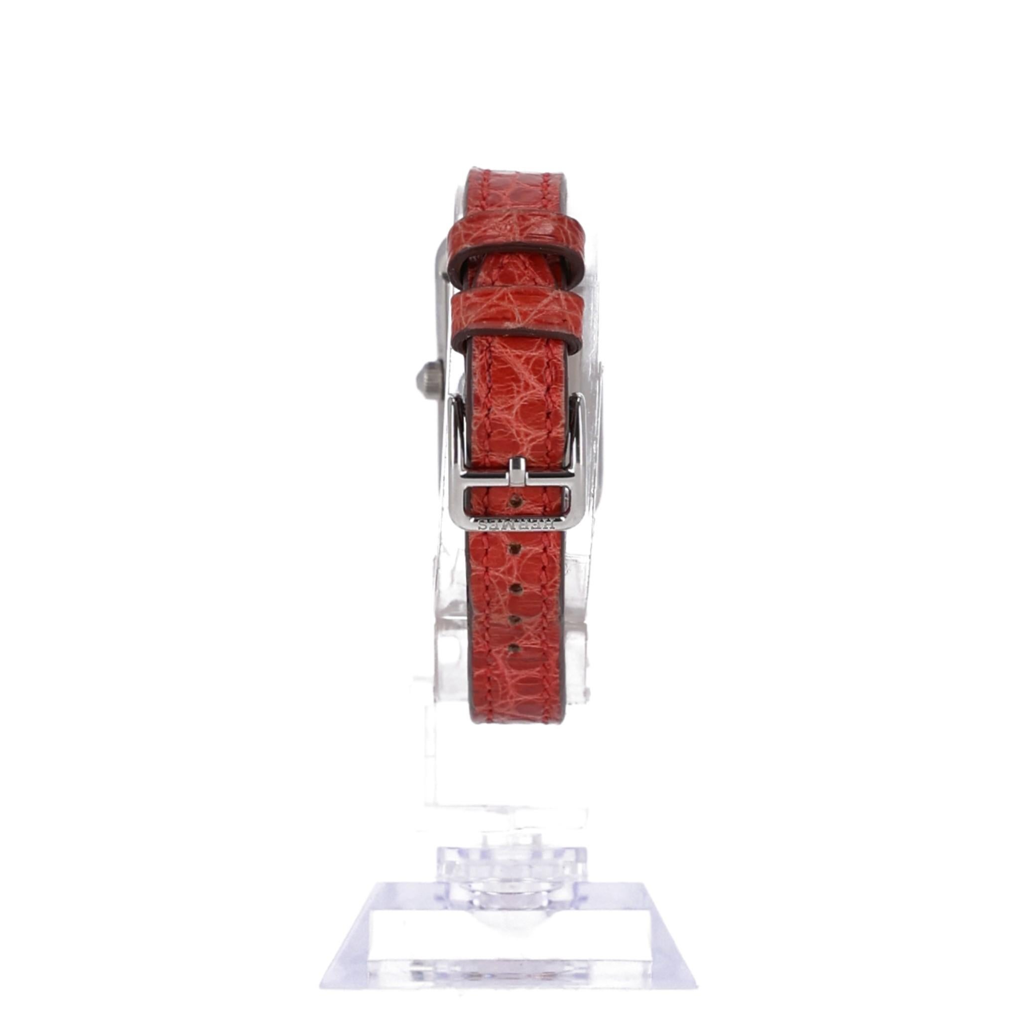 Women's Hermes Diamond Nantucket Watch With Alligator Strap For Sale