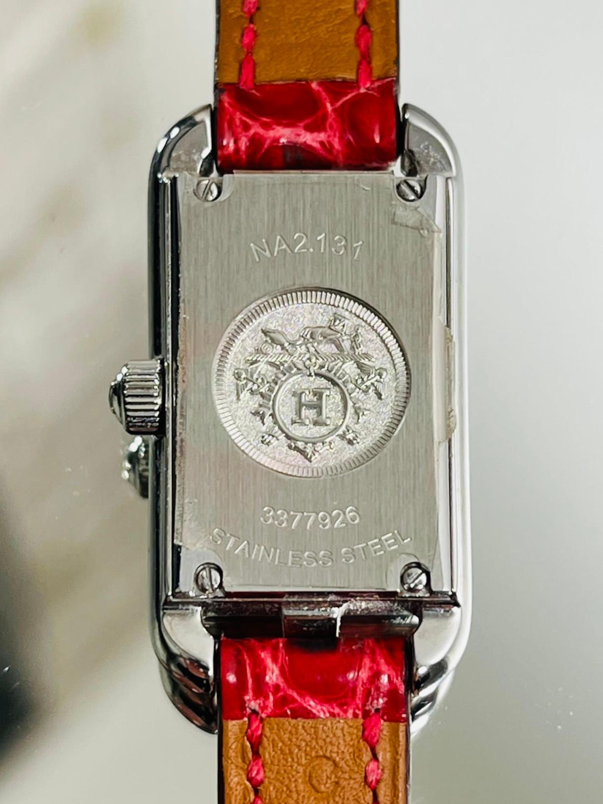 Modern Hermes Diamond Nantucket Watch With Alligator Strap For Sale