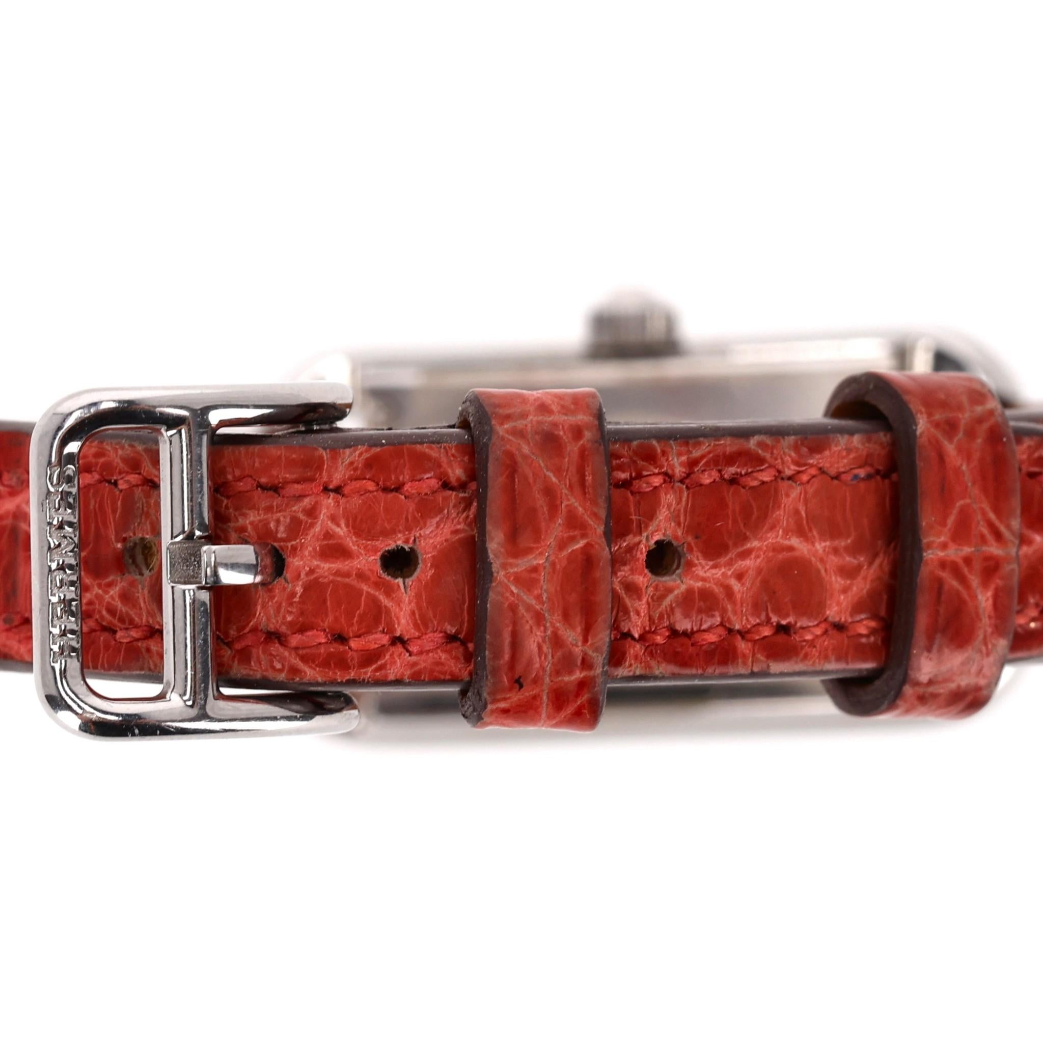 Hermes Diamond Nantucket Watch With Alligator Strap For Sale 2
